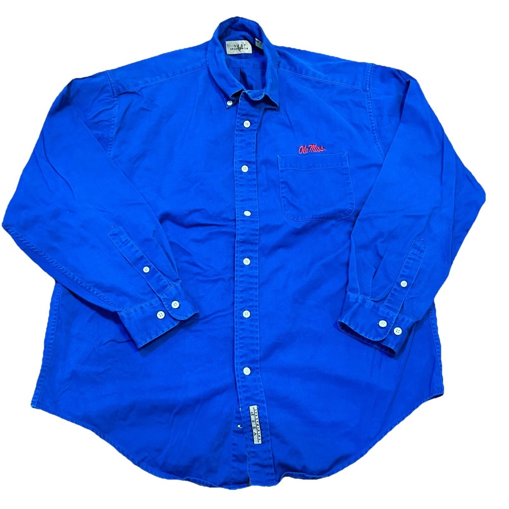 VESI Sportswear Ole Miss Men's Long Sleeve Blue Logo Button up Shirt Large